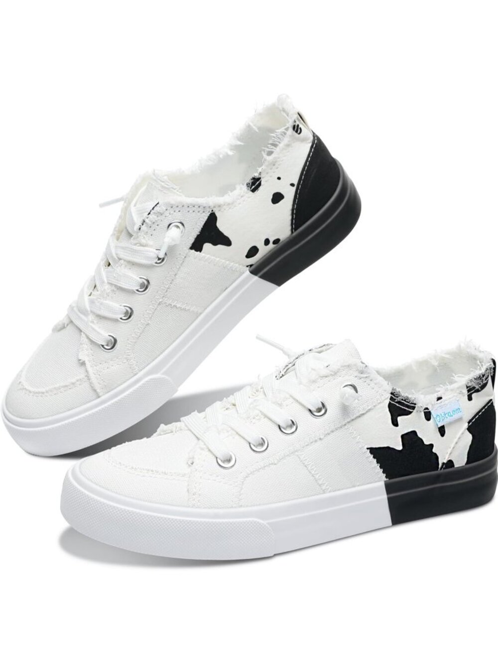 Women's White Play Fashion Sneakers Washed and Leopard Canvas Slip Shoes